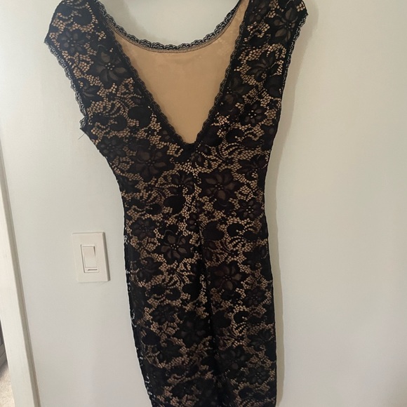 Tan dress with black lace overlay. Worn twice! Deep V cut out in the back. - Picture 2 of 2